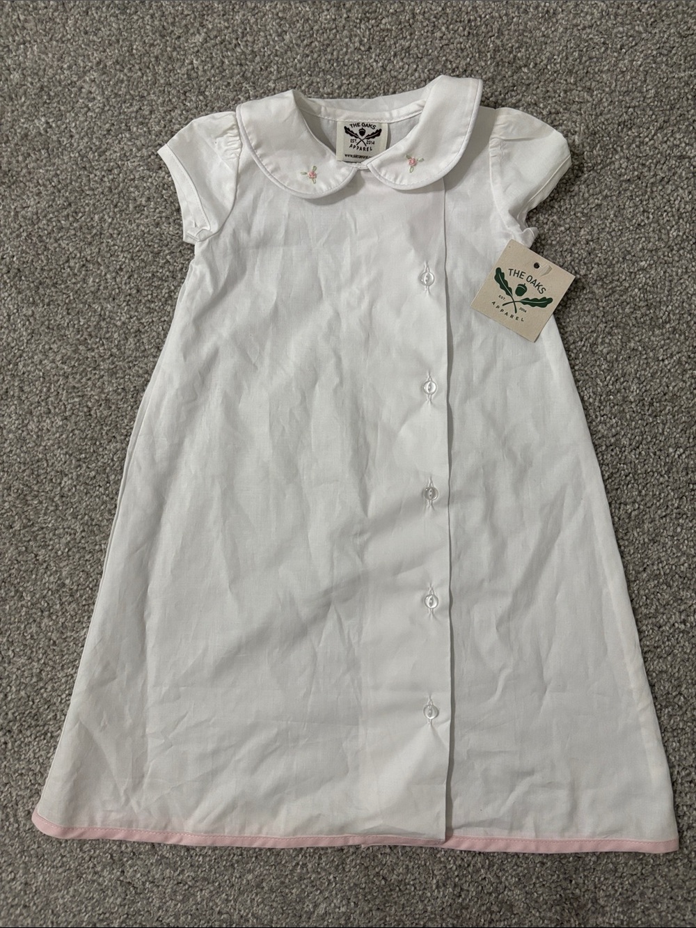 The Oaks White Girls' Peter Pan Collar Dress with Pink Trim